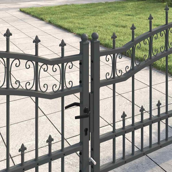 vidaXL Fence Gate with Spear Top Black 120.1"x 29.5" Powder-coated Steel
