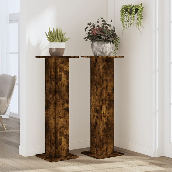 vidaXL Plant Stand Smoked Oak Engineered Wood Large Decorative Inlays