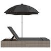 vidaXL Double Sun Lounger with Cushions&Parasol Grey Poly Rattan