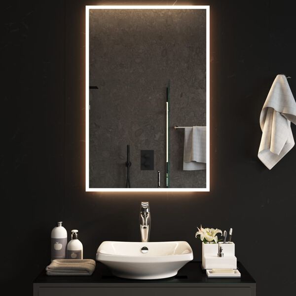 vidaXL Led Bathroom Mirror Transparent Glass 23.6 x 35.4 in
