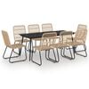 vidaXL Dining Set Oak and black Poly rattan, powder-coated steel, glass