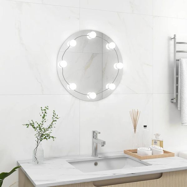 vidaXL Wall Mirror With Led Light Silver Glass, plastic Medium
