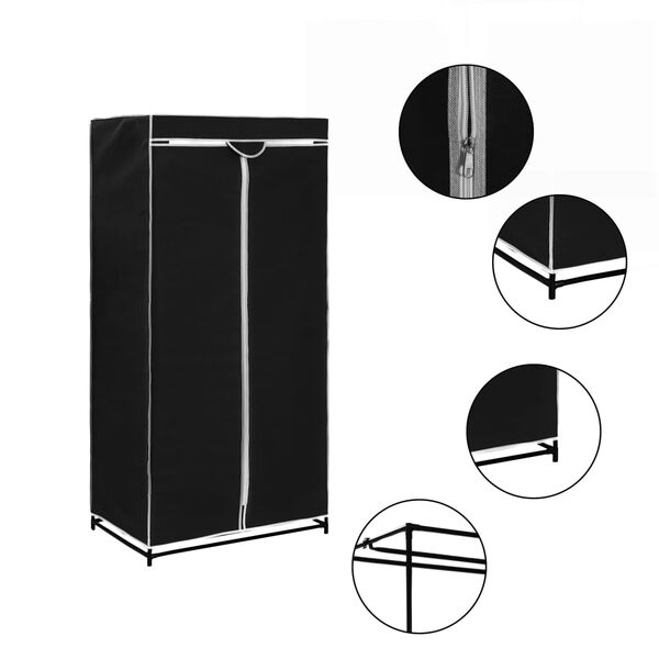 vidaXL Wardrobe Black Iron Medium Clothing Rack Rectangular