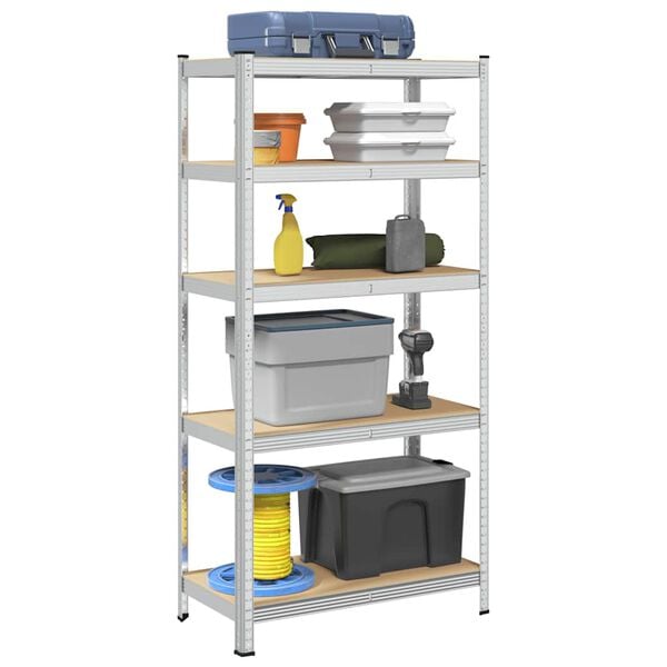 vidaXL 5-Layer Heavy-duty Shelf Silver Steel&Engineered Wood