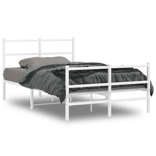 vidaXL Bed Frame White Steel Small Double Bed Frame Rectangular