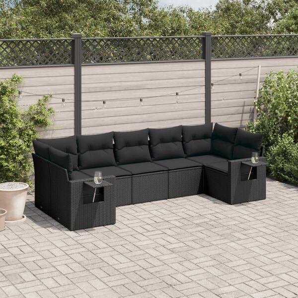 vidaXL Garden Sofa Set Black PE rattan, powder-coated steel Large