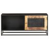 vidaXL TV Cabinet Black, Brown Rough Mango Wood, Iron, MDF Medium