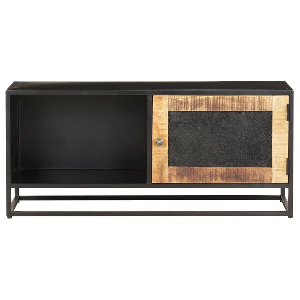 vidaXL TV Cabinet Black, Brown Rough Mango Wood, Iron, MDF Medium