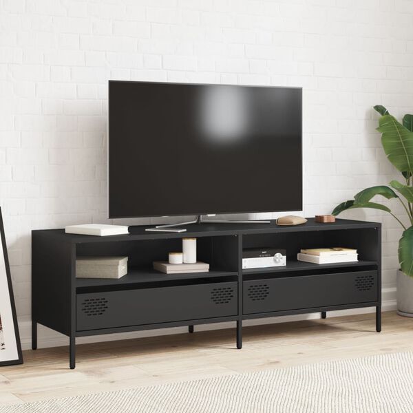 vidaXL TV Cabinet Black Cold-rolled steel Standard Adjustable Feet