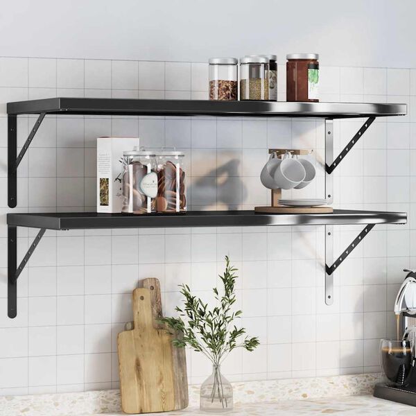 vidaXL Wall Shelf Black Stainless steel with black coating Medium