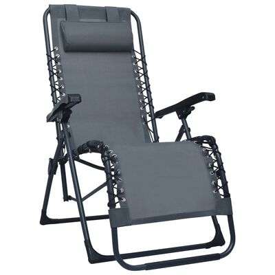 vidaXL Folding Deck Chair Gray Textilene