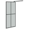 vidaXL Walk-in Shower Wall with Shelf Black 35.4"x76.8" ESG Glass&Aluminum