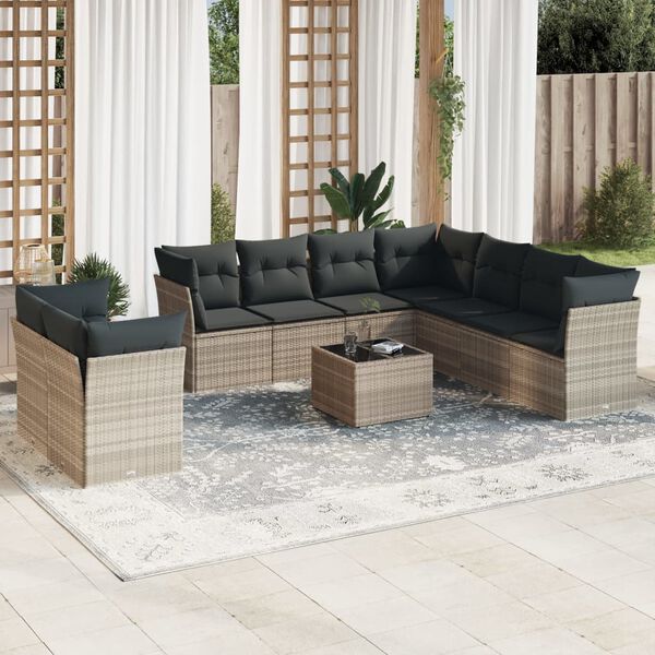vidaXL Garden Sofa Set Light Grey PE rattan Large Adjustable Feet
