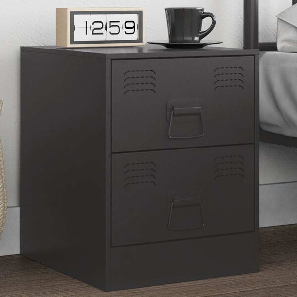 vidaXL Bedside Cabinet Black Steel Medium Bedside Cabinet Rectangular