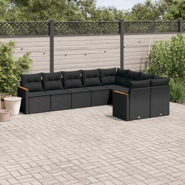 vidaXL Garden Sofa Set Black PE rattan, powder-coated steel, 100% polyester