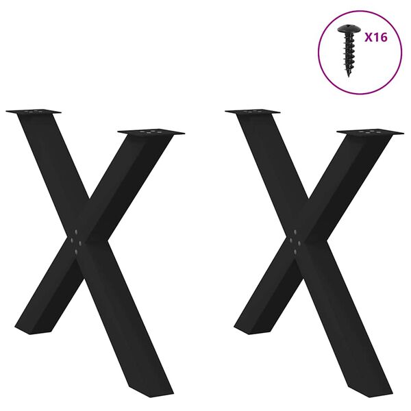 vidaXL Dining Table Leg Set of 2 Black Powder-Coated Steel Medium