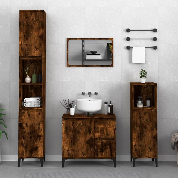 vidaXL Bathroom Cabinet Smoked Oak Engineered wood, metal
