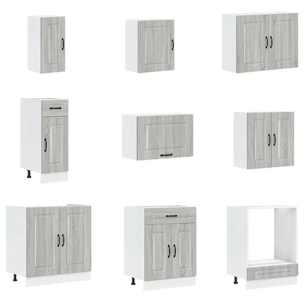 vidaXL Kitchen Cabinet Set Gray Sonoma Engineered wood and glass 14-piece