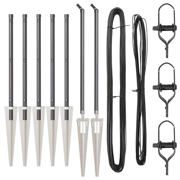 vidaXL Fence Posts Manual 7 pcs Gray Ø32mm 60 cm Galvanized steel