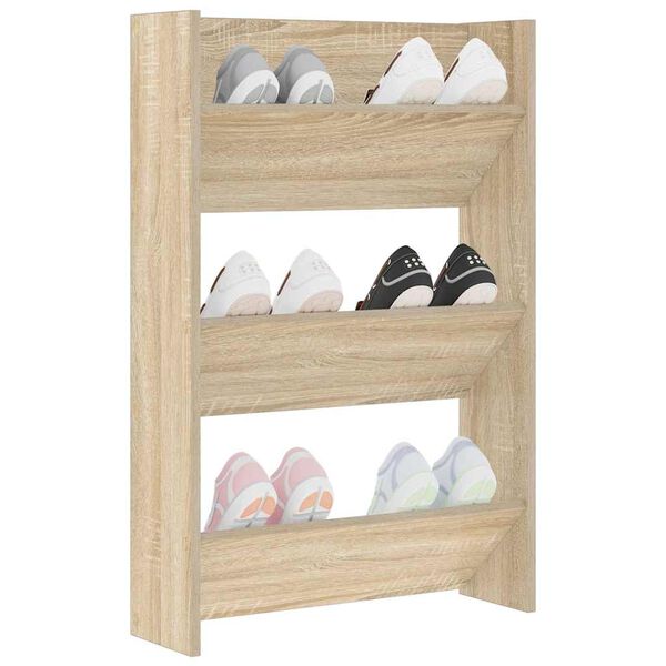 vidaXL Wall Shoe Cabinet Sonoma Oak 23.6"x7.1"x35.4" Engineered Wood