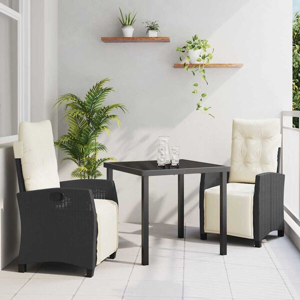 vidaXL Garden Dining Set 3 pcs Black poly rattan