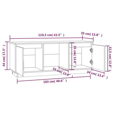 vidaXL TV Cabinet White 43.5"x13.8"x17.3" Solid Wood Pine