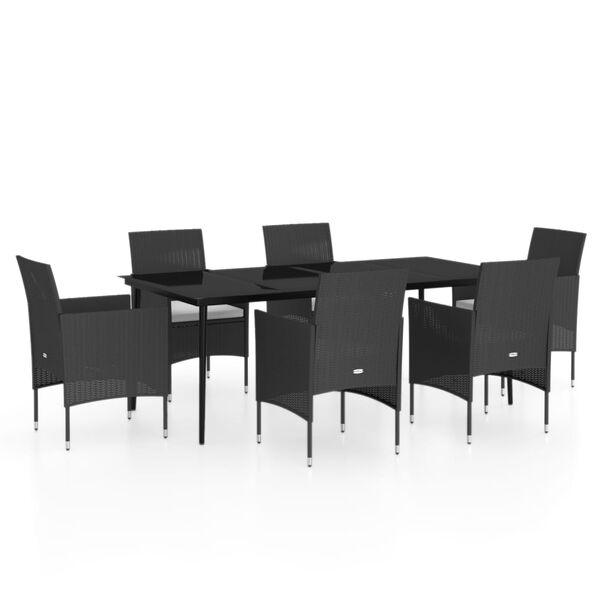 vidaXL Garden Dining Set Black PE Rattan, Powder-Coated Steel, Glass Large