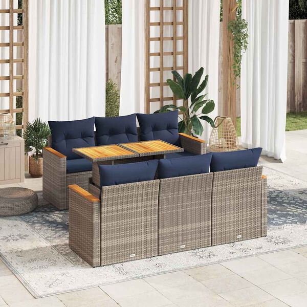 vidaXL 7 Piece Patio Sofa Set with Cushions Gray Poly Rattan