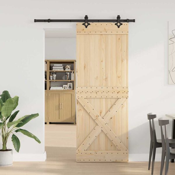 vidaXL Sliding Door with Hardware Set 33.5x82.7" Solid Wood Pine