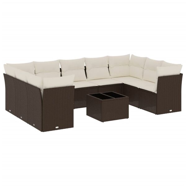 vidaXL Garden Sofa Set Brown and Cream White PE rattan Large