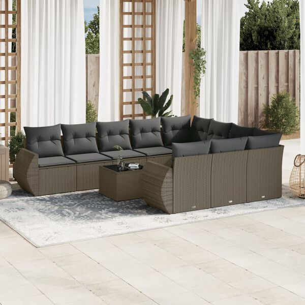 vidaXL Garden Sofa Set Light Gray PE Rattan Large Adjustable Feet