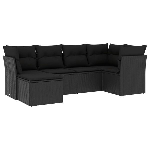 vidaXL Sofa Set Black PE Rattan 6 Piece Adjustable Feet