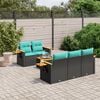 vidaXL 6 Piece Patio Sofa Set with Cushions Black Poly Rattan