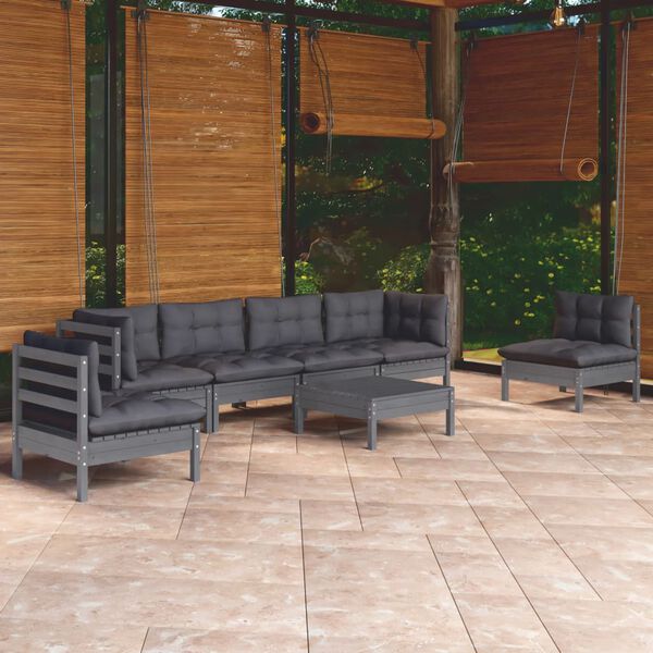 vidaXL Garden Lounge Set Gray Solid pinewood, fabric (100% polyester)
