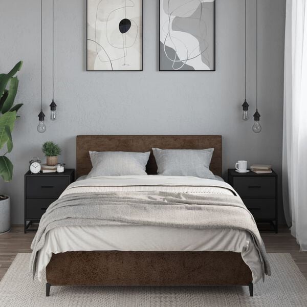 vidaXL Bedside Cabinet Set of 2 Black Engineered wood, steel Medium