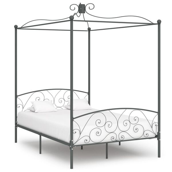 vidaXL Bed Frame Grey Metal, Plywood 55 x 79 in Classic/Traditional