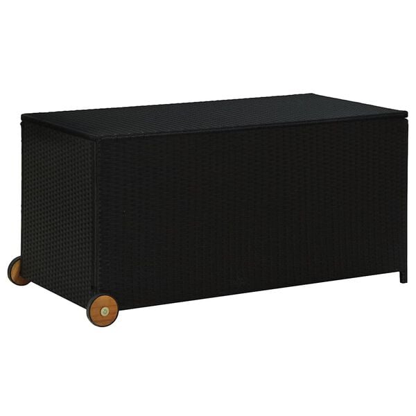 vidaXL Storage Box Black Poly Rattan, Solid Acacia Wood, Powder-Coated Steel