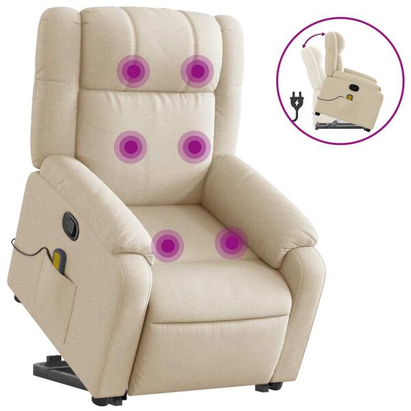 vidaXL Stand up Massage Recliner Chair Cream Fabric
