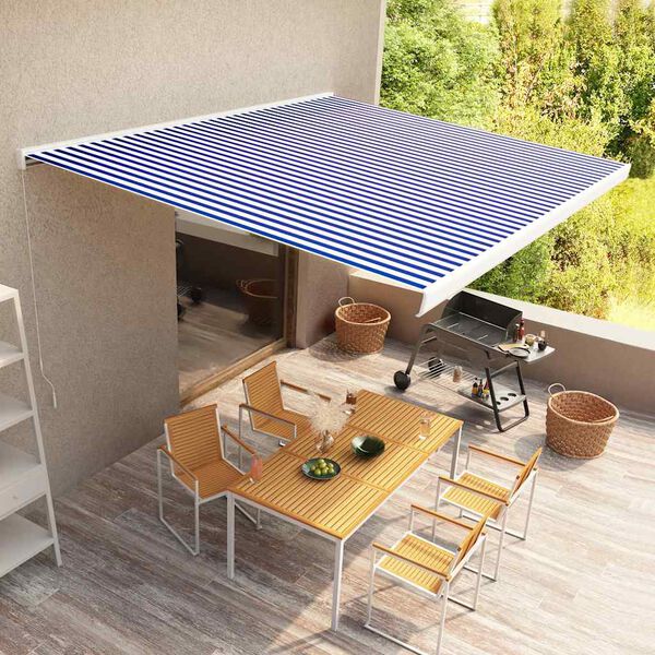 vidaXL Retractable Awning Blue and White Aluminum, Polyester