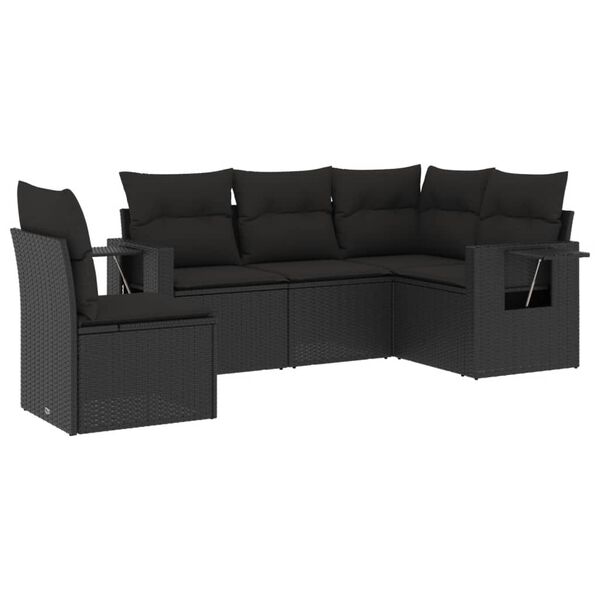vidaXL Garden Sofa Set Black PE rattan, powder-coated steel, polyester