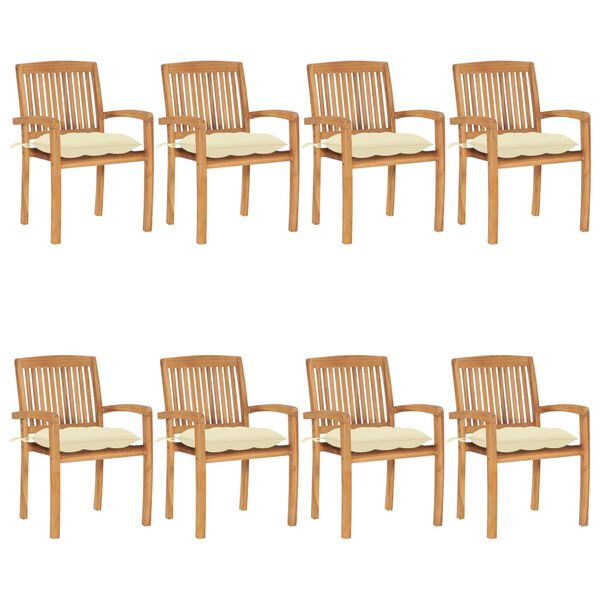 vidaXL Garden Chair Set of 8 Cream white and teak Teak wood and polyester