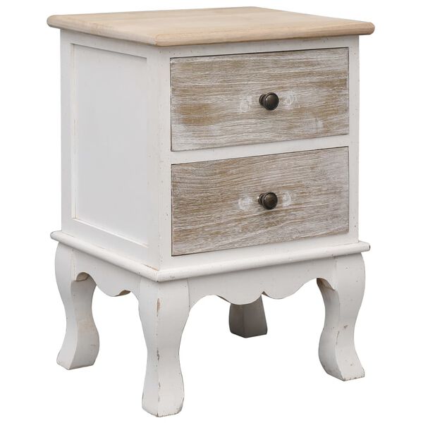 vidaXL Bedside Cabinet Set of 2 White Paulownia wood Medium