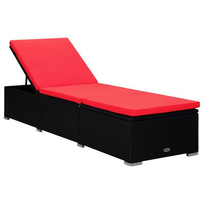 vidaXL Sun Lounger with Cushion and Tea Table Poly Rattan Red