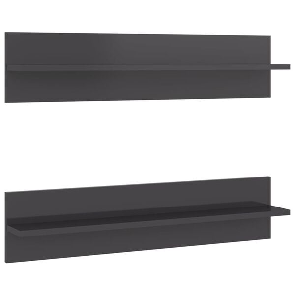 vidaXL Wall Shelf Set of 2 High gloss grey Engineered Wood Standard