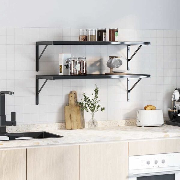 vidaXL Shelf Bracket Black Stainless Steel with Black Coating