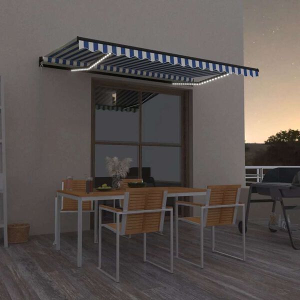 vidaXL Retractable Awning Blue and White Powder-coated aluminum
