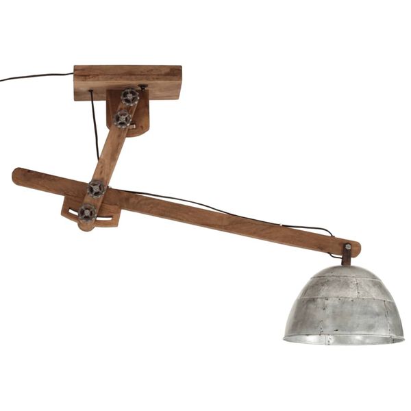 vidaXL Ceiling Lamp Vintage Silver Iron and Solid Mango Wood Large