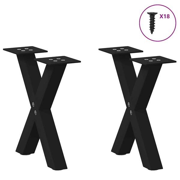 vidaXL Coffee Table Leg Set of 2 Black Powder-coated steel