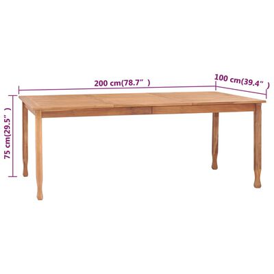 vidaXL Patio Dining Table 78.7"x39.4"x29.5" Solid Teak Wood