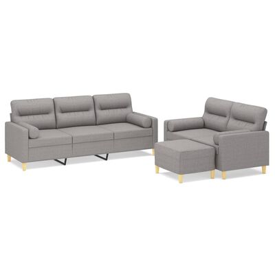 vidaXL 3 Piece Sofa Set with Throw Pillows&Cushions Light Gray Fabric